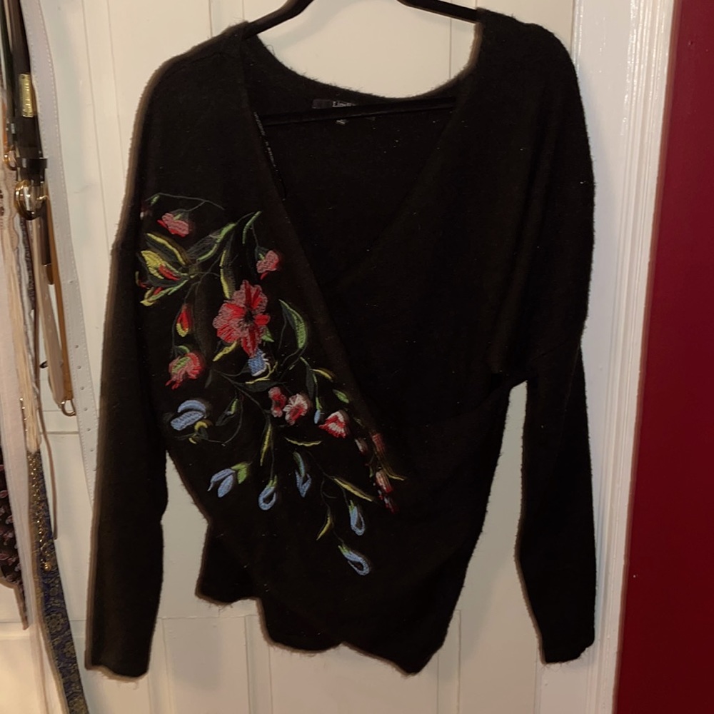 Wrap front floral sweater